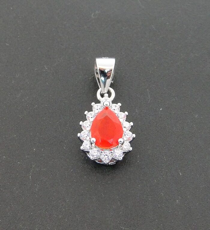 Pingente de Prata com Cristais e Opala de Fogo, com Acabamento em Ródio