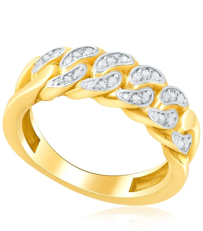 Anel Estilo Grumet de Prata com 10 Diamantes e Acabamento em Ouro Amarelo