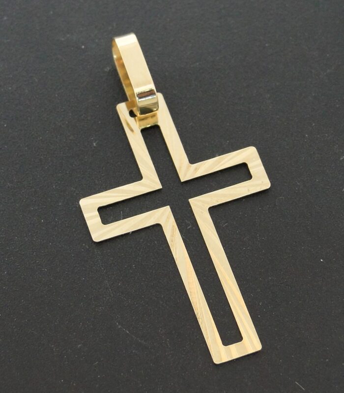 Pingente Cruz de Ouro Amarelo com Detalhes Foscos e Polidos