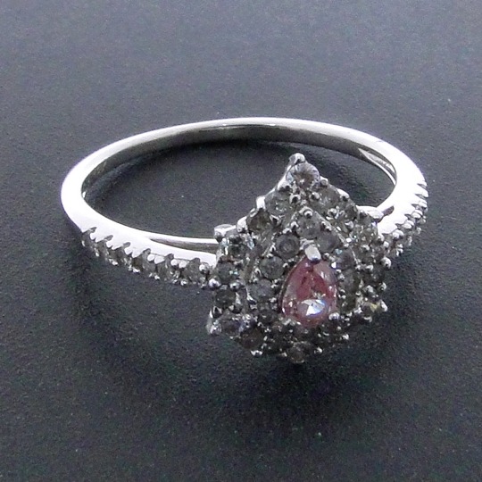 Anel de Ouro Branco com Diamantes Brancos e Rosa